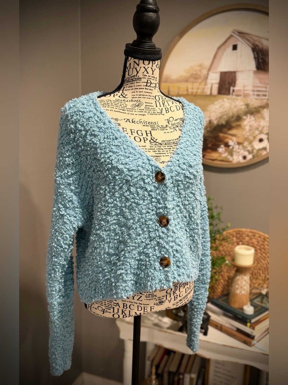 Francesca's Collections Light Blue Popcorn Knit Cardigan